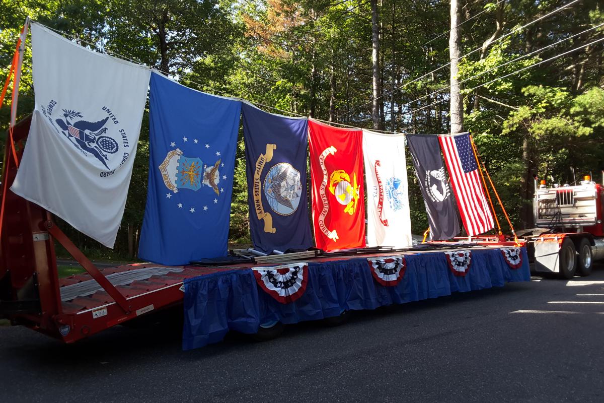 North Yarmouth Veterans Float - Flags representing the branches of our Military