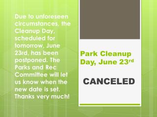 park clean up day canceled